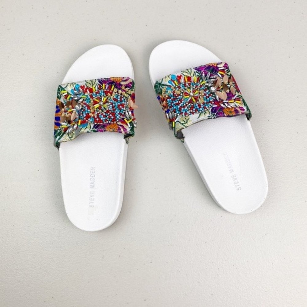 Steve Madden Sparkly White Multi Slide Sandals